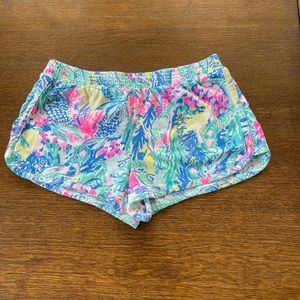Lilly Pulitzer girls shorts, L (8-10), blue, pink, yellow, VGUC.